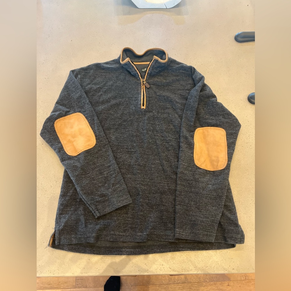 COPY - Orvis Men's Gray Pullover 1/4 Zip Leather Trim and Elbow Patch Size L